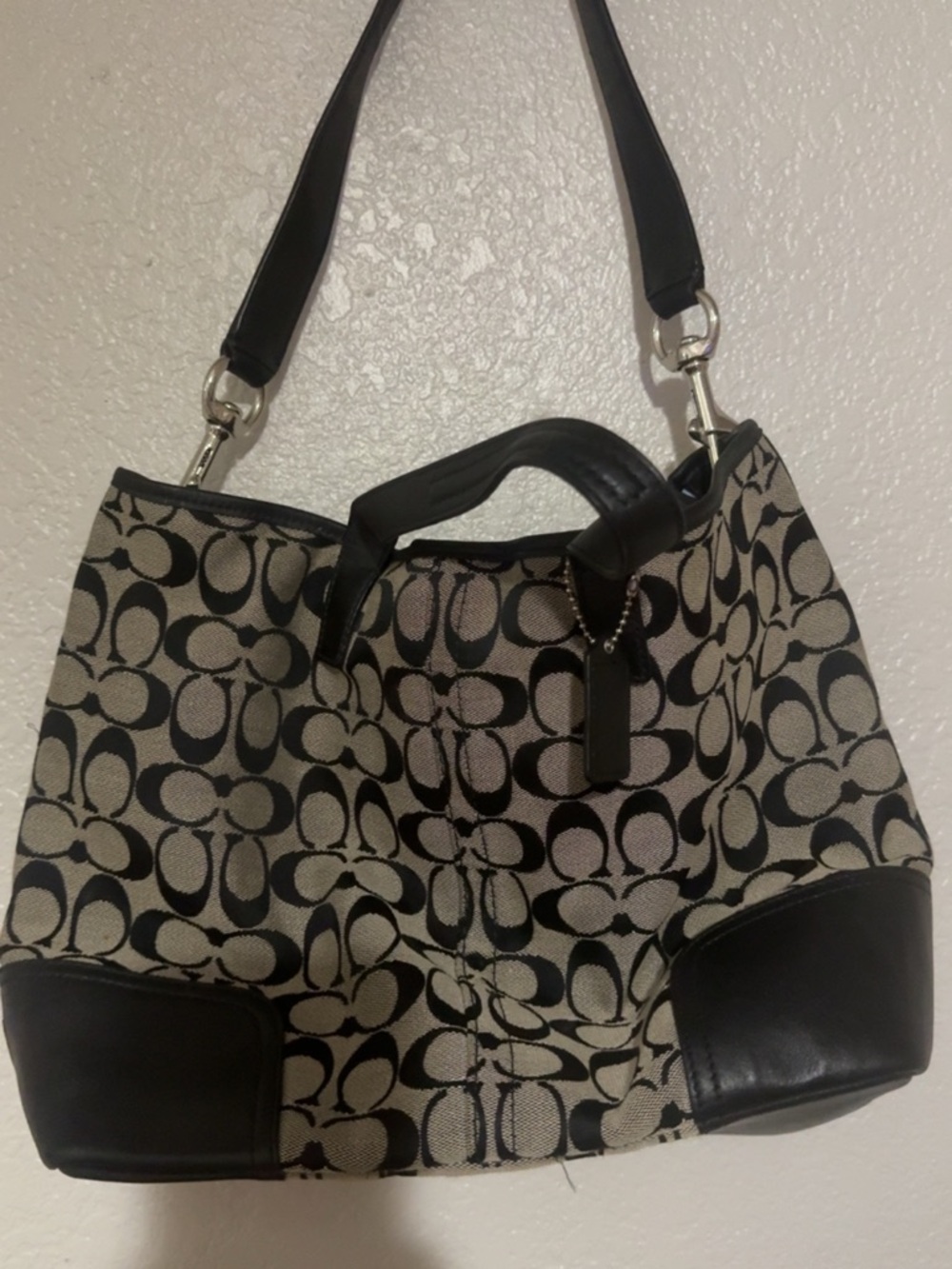 Coach Black and Tan Signature Canvas Shoulder Bag